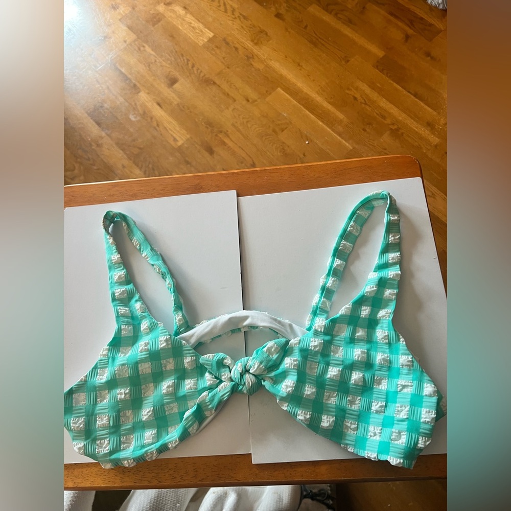 Vitamin A Green and White Checkered Bikini Top